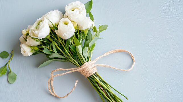 A minimalist style bouquet tied with string instead of traditional packaging .