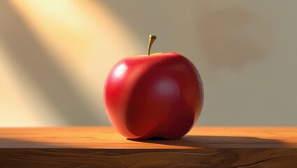 red apple on a wooden table