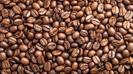Fototapeta premium Premium coffee beans in extreme close up displaying a rich earthy texture with warm brown and golden undertones The image showcases the organic surface and soft lighting accents