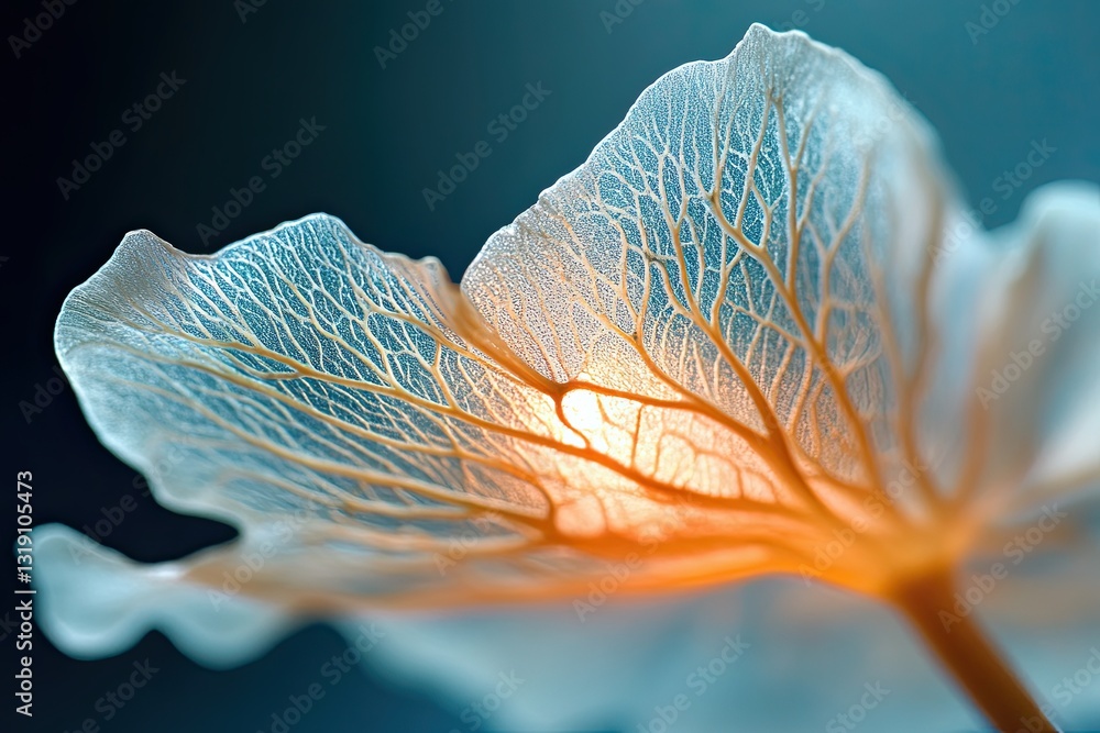 Poster a translucent petal under a microscope with backlight .