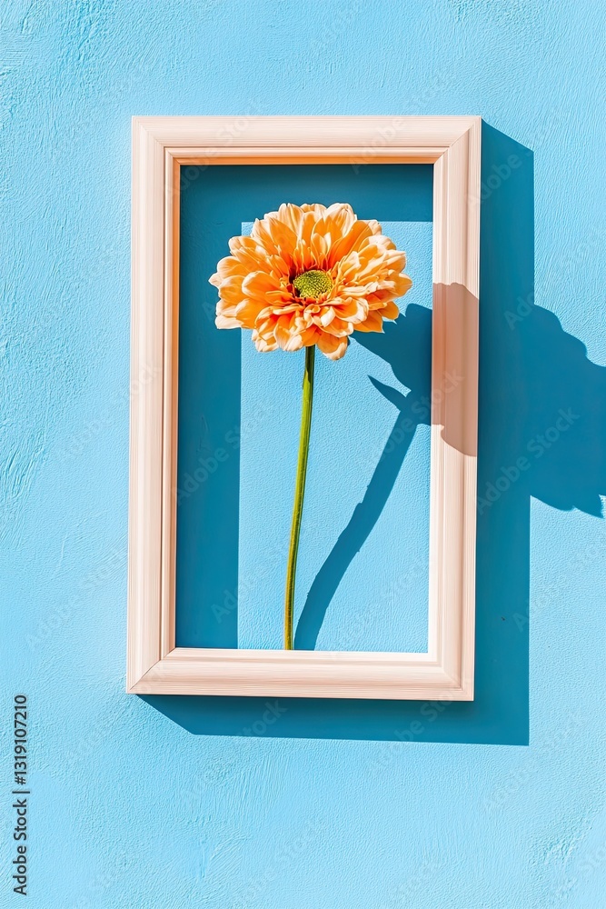 Poster a flower in an empty frame as a symbol of minimalism .