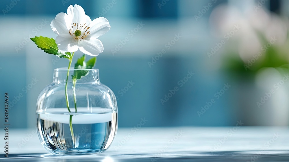 Poster a transparent vase with one flower and a large empty space .