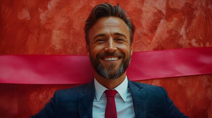 Determined Corporate Leader Crossing Marathon Finish Line with Triumphant Smile