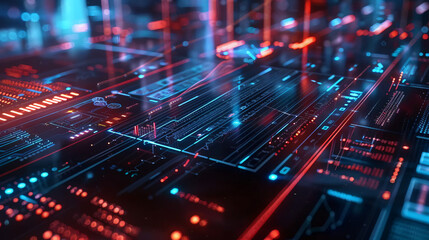 Obraz premium Big Data Technology and AI: 3D Rendering of a Futuristic Circuit, Symbolizing Advanced Artificial Intelligence, Machine Learning, and Neural Network Analytics