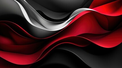 Abstract Red, Black, and White Wave Forms: A Digital Art Composition
