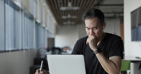 Asian businessman burn out on failed job in office. Elderly office worker expresses emotions Failed to work No success. Financial Communication Business problem. Working too hard overtime