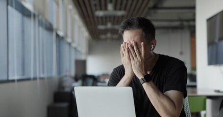 Asian businessman burn out on failed job in office. Elderly office worker expresses emotions Failed to work No success. Financial Communication Business problem. Working too hard overtime