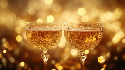 Elegant Crystal Glasses Filled with Golden Liquid for Celebration