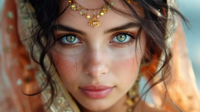 Portrait of a beautiful Indian girl of twenty years old. Generative Ai
