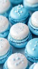 Fototapeta premium close-up of white and soft blue macaroons