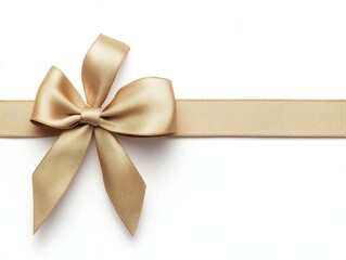 Fototapeta premium Elegant gold bow on a ribbon against a clean white background, perfect for gift wrapping