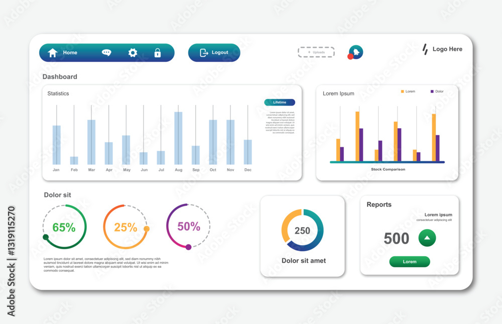 Poster user panel business dashboard. web design. modern dashboard ui design. vector illustration