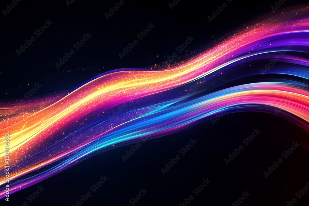 Poster abstract multicolored flowing lines with sparkles