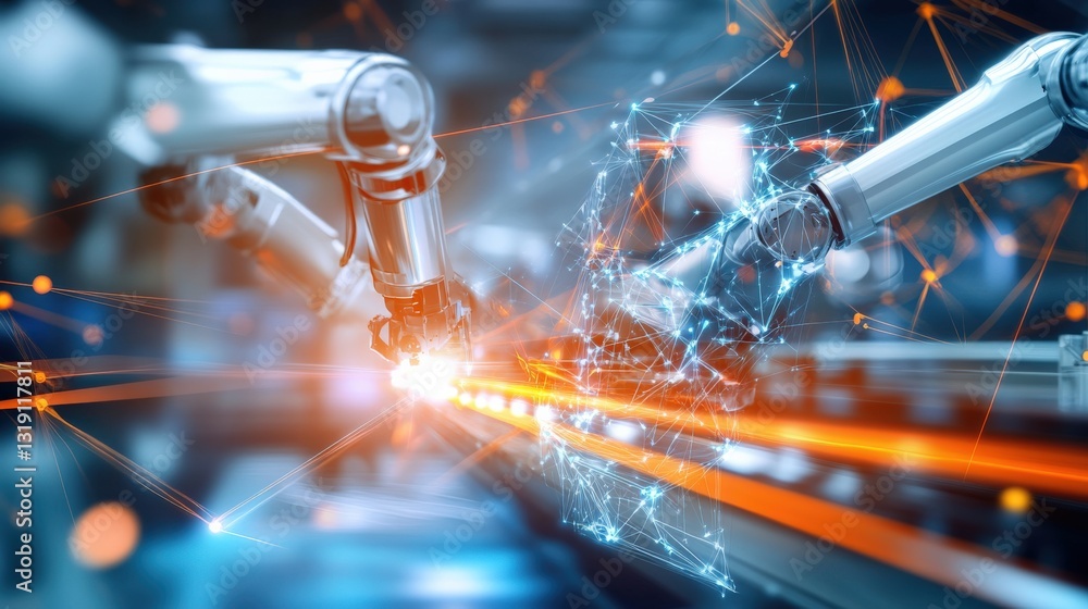 Poster innovative robotic automation process high-tech factory industrial scene advanced technology environ