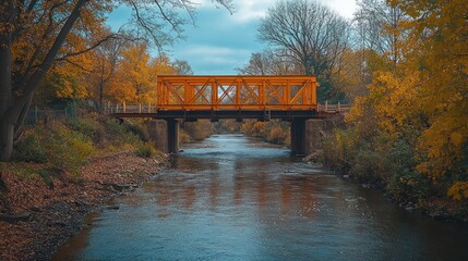 Obraz premium Autumnal bridge over a serene stream