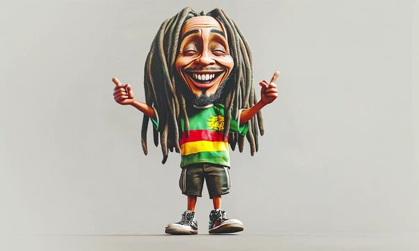 Happy rastafarian man character.