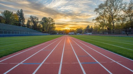 Sunset Over a Track and Field at an Empty Sports Venue