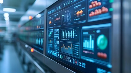 Obraz premium Futuristic Transparent Food Factory with Digital Blockchain Records on Intelligent Screens