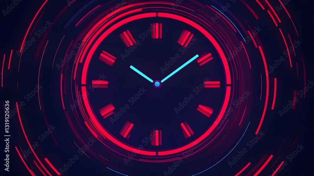 Poster dynamic flat graphic clock icon symbolizing time management and productivity