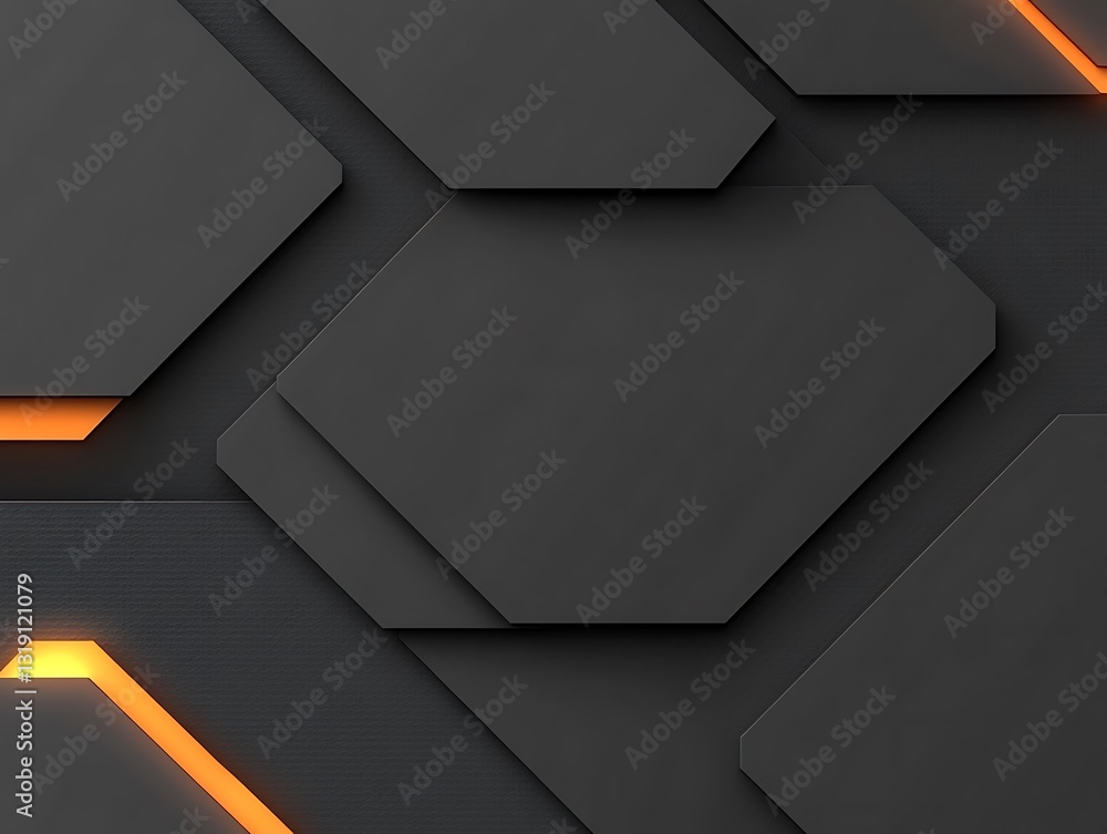 Poster abstract geometric background with dark grey hexagonal shapes and luminous lines