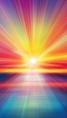 Obraz premium Breathtaking view of rainbow hued rays spreading from a sunset, forming a stunning horizon gradient