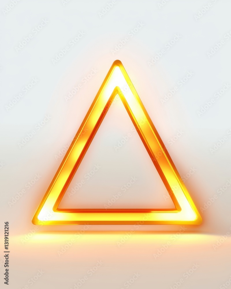 Poster illuminated orange triangle on a light background for design projects