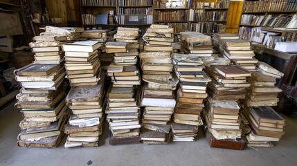 Obraz premium Antique books stacked library room archive