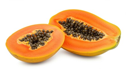 Sliced Open Ripe Papaya on White Background