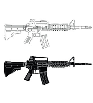 Black and white illustration of army assault rifle