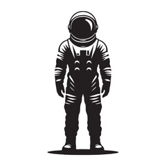 Obraz premium Orbiting Astronaut silhouette, observing Earth from beyond - Astronaut illustration - Minimalist Astronaut vector - Profession silhouette 