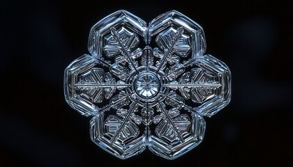 Intricate Snowflake Macro for Dark Background.