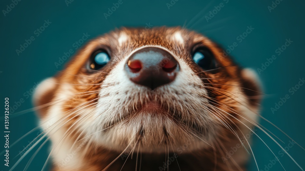 Poster this adorable close-up image features a curious ferret peeking towards the viewer, highlighting its 