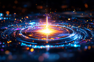 Glowing compass pointing towards a bright horizon with abstract people reaching towards it, symbolizing leadership, direction, and guidance in uncertain times