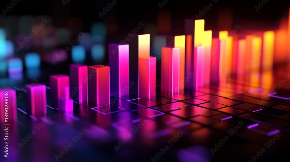 Poster a dynamic d bar graph with vibrant bars and a contrasting dark background, adding emphasis to the da
