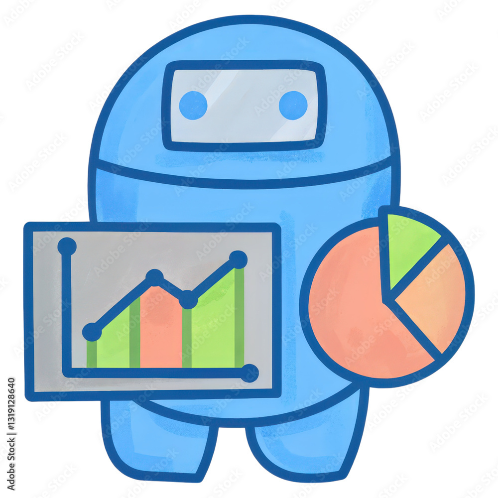 Poster a smart data analytics assistant processing business information with visual elements.