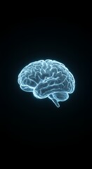 Glowing Blue Human Brain Digital Rendering on Black Background