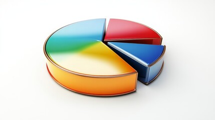 Obraz premium A professional D pie chart with metallic shades, surrounded by a clean white background, showcasing corporate data.