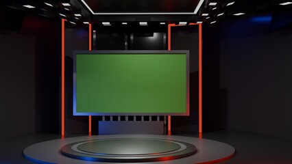 3D Virtual TV Studio News, Backdrop For TV Shows .TV On Wall.3D Virtual News Studio Background,3d illustration