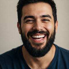 Obraz premium Close-Up of a Happy Bearded Man Laughing and Smiling Cheerfully