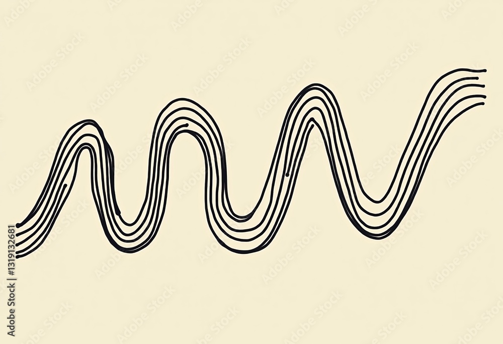 Poster geometric asterisk illustration: wavy, intertwined vector lines creating a distorted star shape, ide