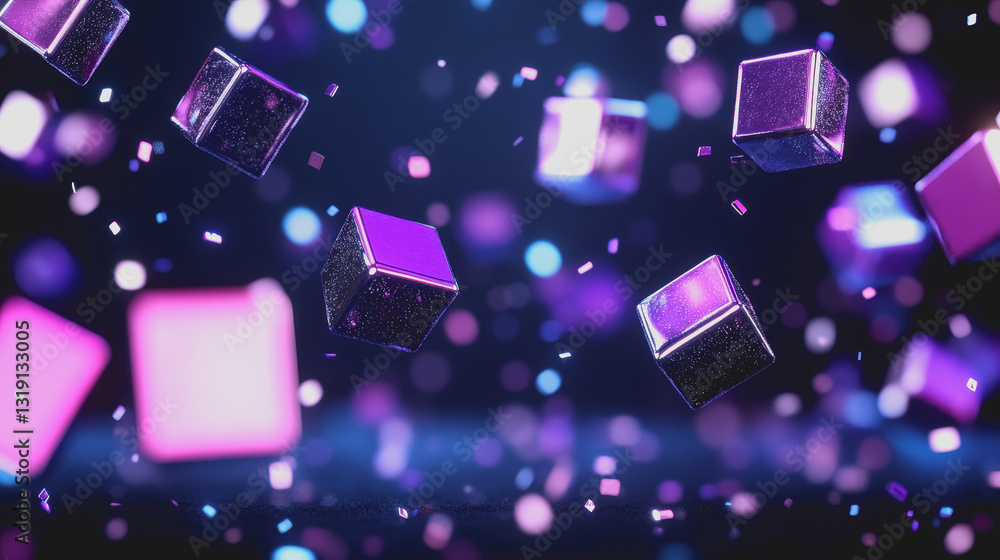 Poster striking purple cube set against a black background creating a creative branding visual that evokes 