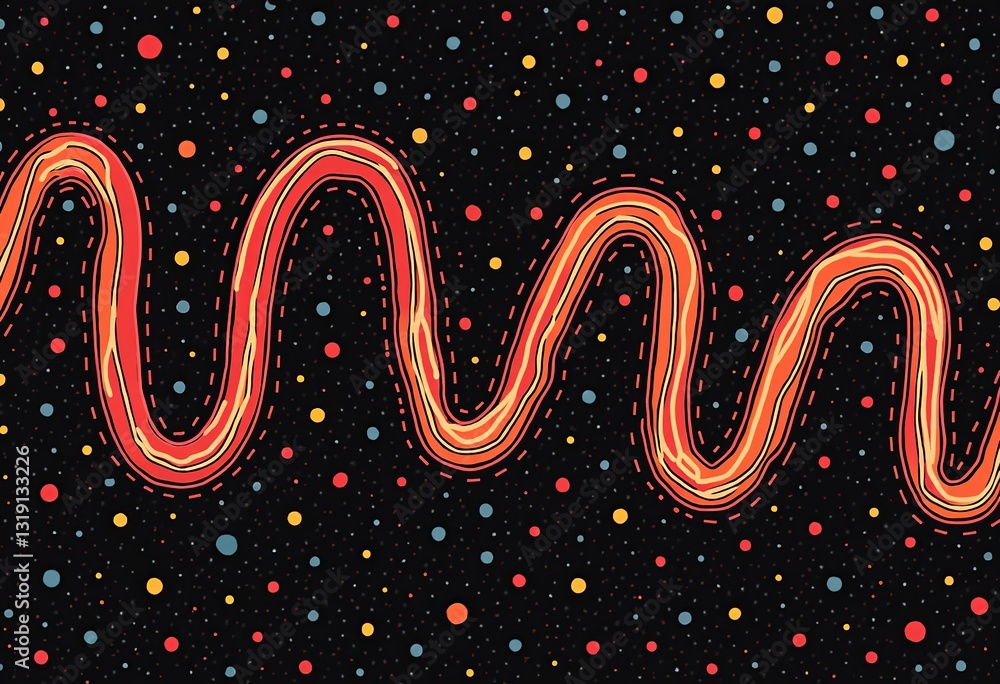Poster dynamic asterisk composition: evenly spaced, squiggly vector lines creating a striking star shape, p