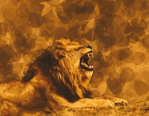 Majestic Roaring Lion &ndash; Watercolor Digital Art with Warm Tones-Version