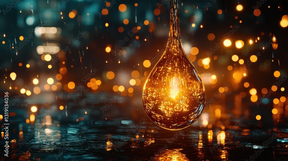 Aufkleber glowing water droplet with bokeh background in raindrop setting