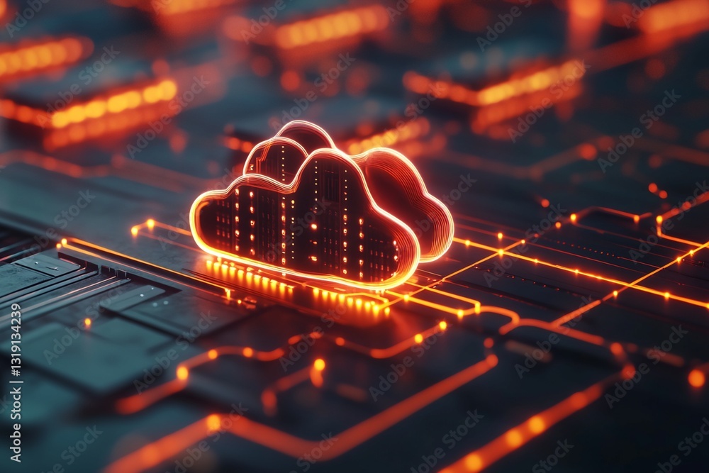 Poster cloud computing icons on circuit board