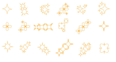 Set of orange glitter stars. Twinkle stars collection. Stars icon