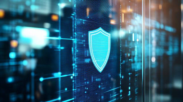 Close-up of a digital screen with a pop-up ad blocked by a shield icon, symbolizing ad-free browsing and online privacy protection in a modern workspace setting.