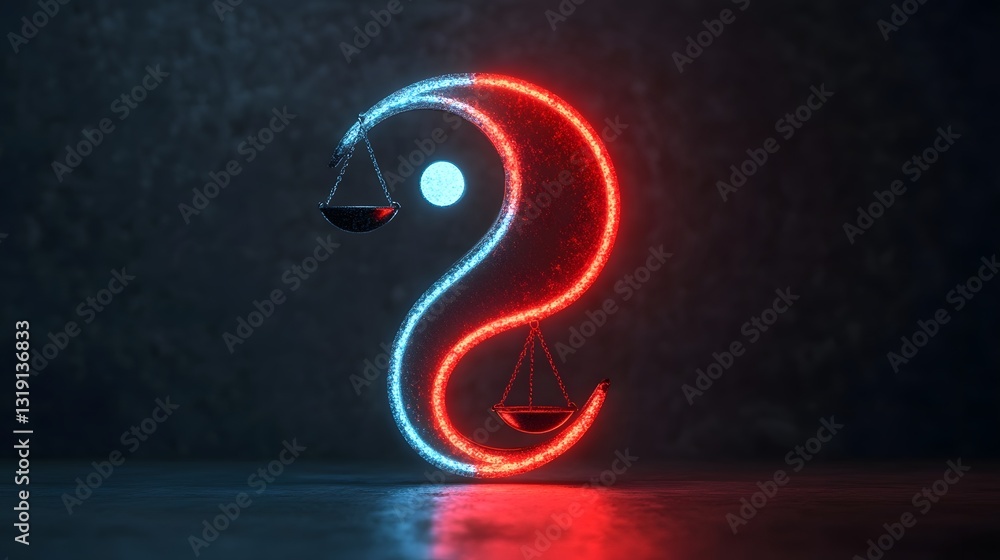 Aufkleber glowing yin-yang morphing into balanced scale, representing harmony and fairness