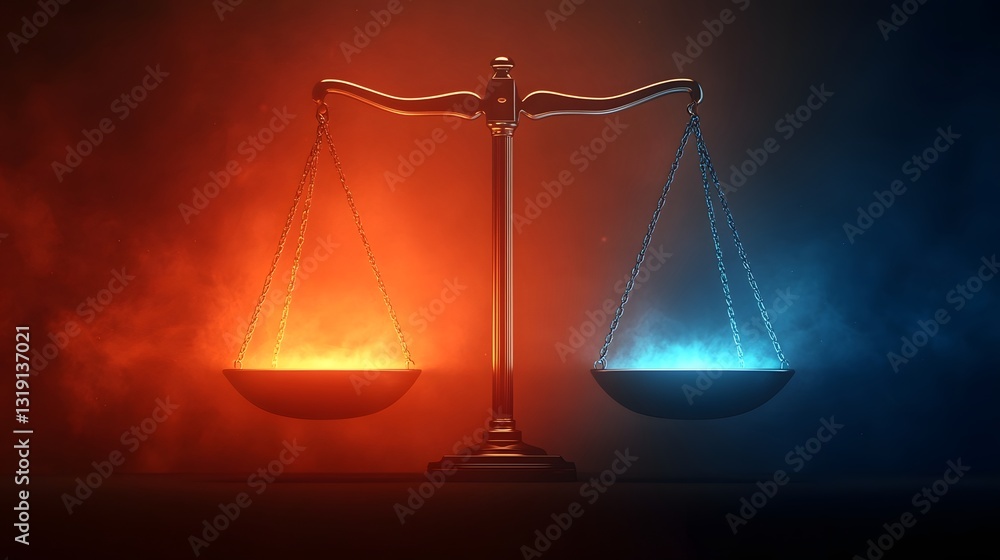 Poster balanced scales of contrasting light and darkness in dynamic composition