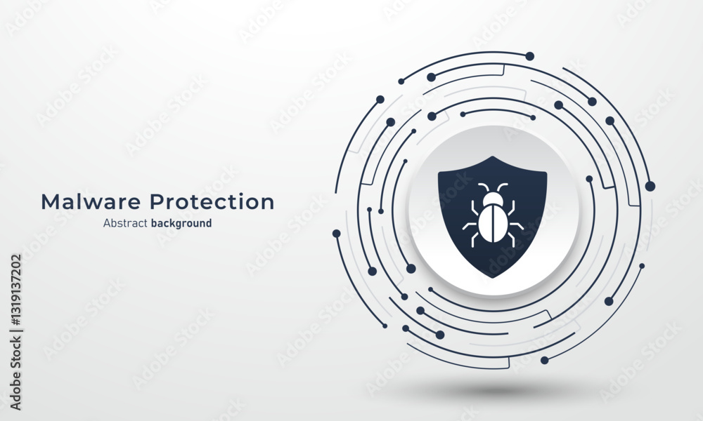 Poster Concept of cyber security. The shield protects malware on the circuit board. Cyber attack and data hack. Dangers of internet theft, Modern futuristic design background. Vector illustration.
